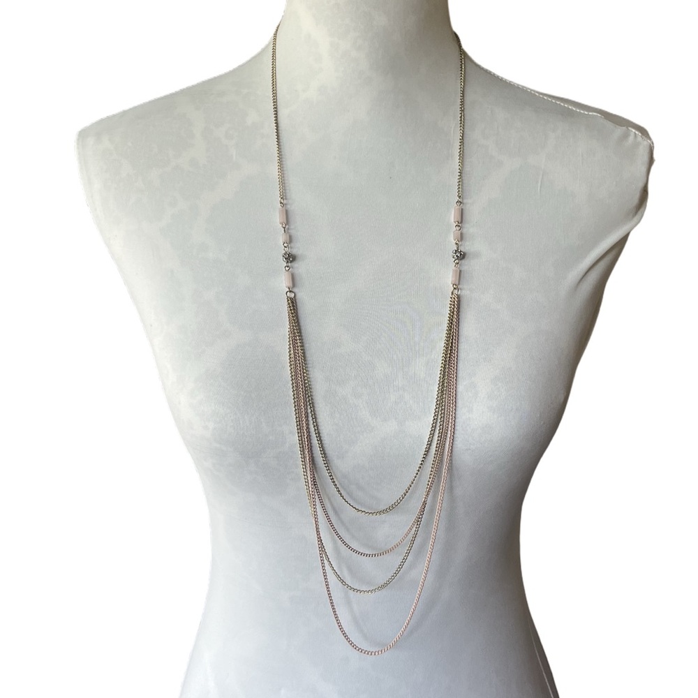 Elegant Multi-Layer Gold Tone Long Chain Necklace